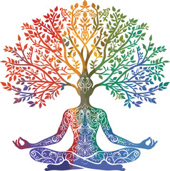 Vector illustration of a solitary Yoga tree, symbolizing the tree of life, set against a white background.