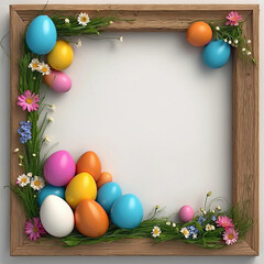Naklejka na ściany i meble Easter frame with eggs and flowers