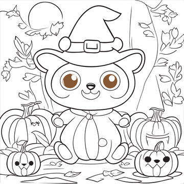 halloween coloring book for kids 2023, vector illustration line art