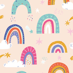 seamless pattern with clouds and rainbow series