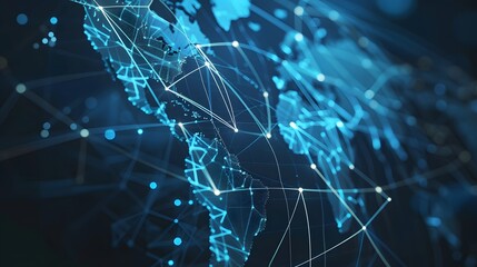 Obraz premium Abstract world map, concept of global network and connectivity, international data transfer and cyber technology, worldwide business, information exchange and telecommunication