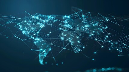 Obraz premium Abstract world map, concept of global network and connectivity, international data transfer and cyber technology, worldwide business, information exchange and telecommunication