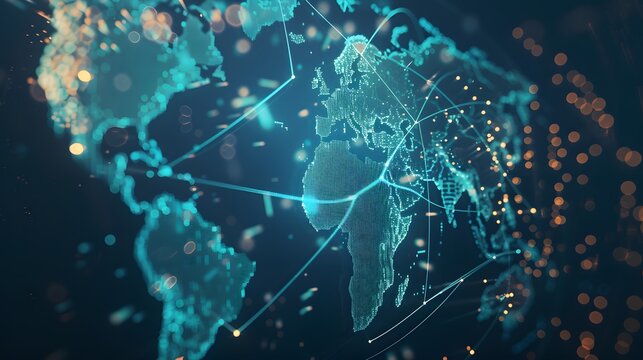 Abstract world map, concept of global network and connectivity, international data transfer and cyber technology, worldwide business, information exchange and telecommunication