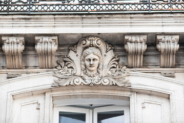 Beautiful bas-reliefs adorning old townhouses in the centre of Nantes, France.