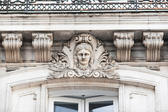 Beautiful bas-reliefs adorning old townhouses in the centre of Nantes, France.