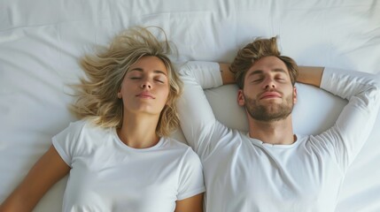 blonde couple, eyes closed, shares dreams, creating an enchanting scene of harmony and relaxation.