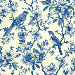Toile De Jouy Vintage Floral Seamless Pattern Elegant Vector Graphics 13