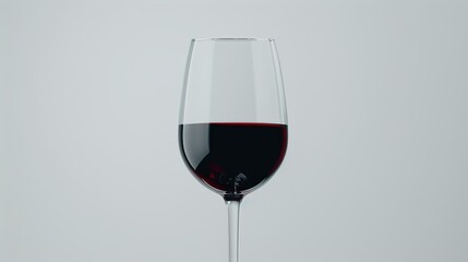 A captivating close-up of a glass filled with luscious red wine, standing alone against a clean white backdrop, inviting viewers to immerse themselves in its rich color and smooth texture.
