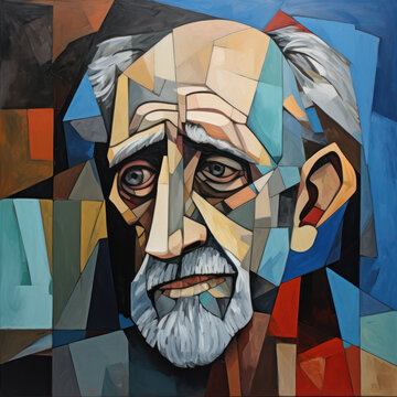 Cubist portrait of a thoughtful man