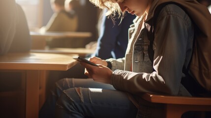 Fototapeta premium Teen texting during class
