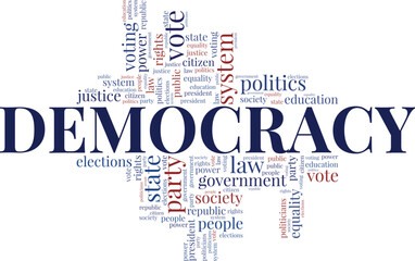Democracy word cloud conceptual design isolated on white background.