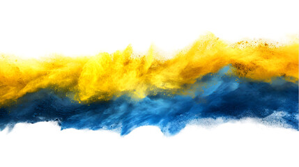 Ukraine flag colours powder exploding on isolated background