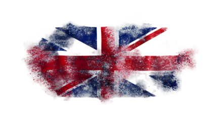 United Kingdom flag colours powder exploding on isolated background
