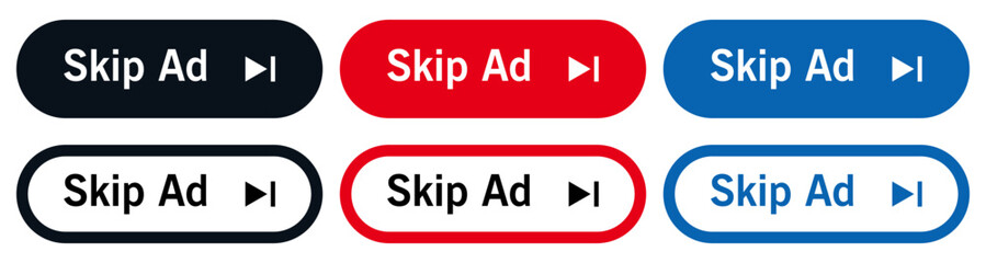 Skip ad button icons set vector illustration. Social media, app, and web elements.