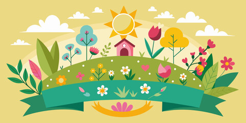 Fototapeta na wymiar Colorful spring banner illustration. Insert you own test mock-up