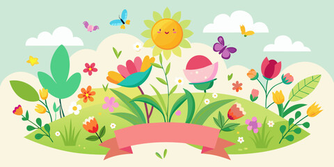 Colorful spring banner illustration. Insert you own test mock-up