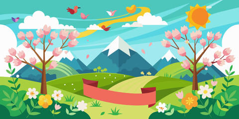 Fototapeta na wymiar Colorful spring banner illustration. 