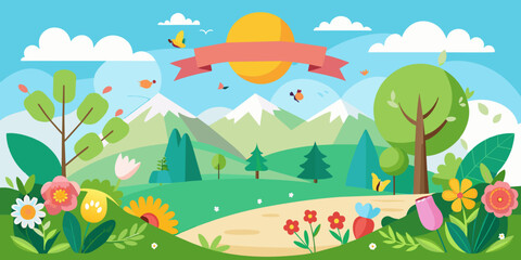 Colorful spring banner illustration. Insert you own test mock-up - obrazy, fototapety, plakaty