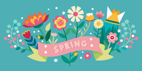 Naklejka premium Colorful spring banner illustration. Insert you own test mock-up