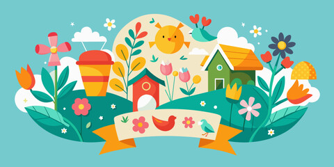 Fototapeta premium Colorful spring banner illustration. 