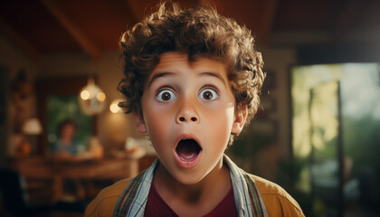portrait of a surprised boy. boy with a surprised face looking into the camera.