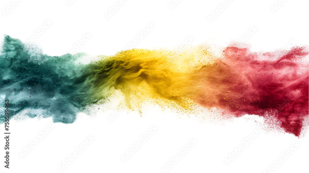 Poster cameroon flag colours powder exploding on isolated background