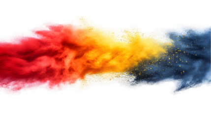 Congo flag colours powder exploding on isolated background