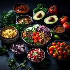 Assortment organic fresh vegetables and healthy food isolated background