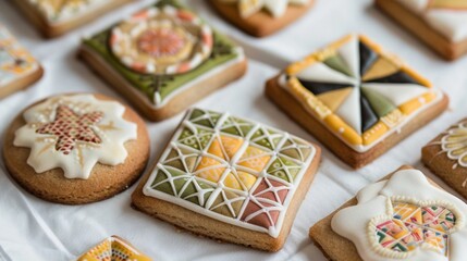 Fototapeta na wymiar Artful cookies adorned with icing in a vintage quilt pattern.