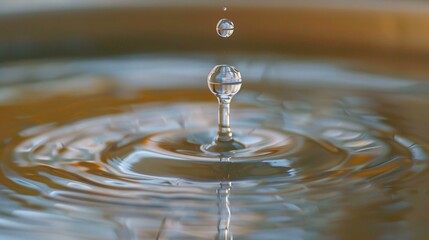 A crystal-clear water drop splashes, creating ripples that expand in circles