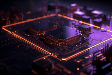 Fototapeta na wymiar close up computer chip processor with luminent colors