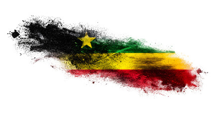 Ghana flag colours powder exploding on isolated background