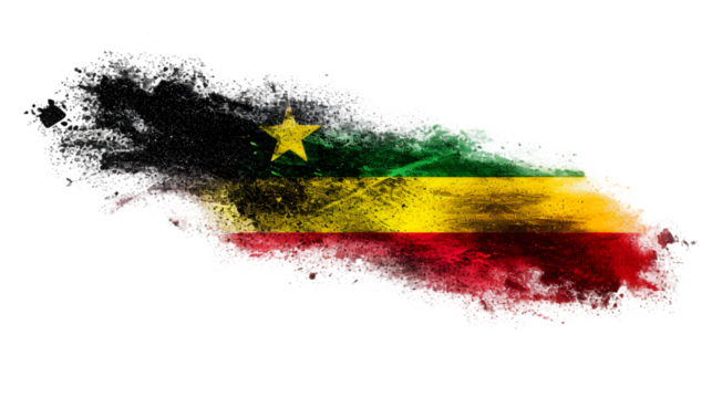 Ghana flag colours powder exploding on isolated background