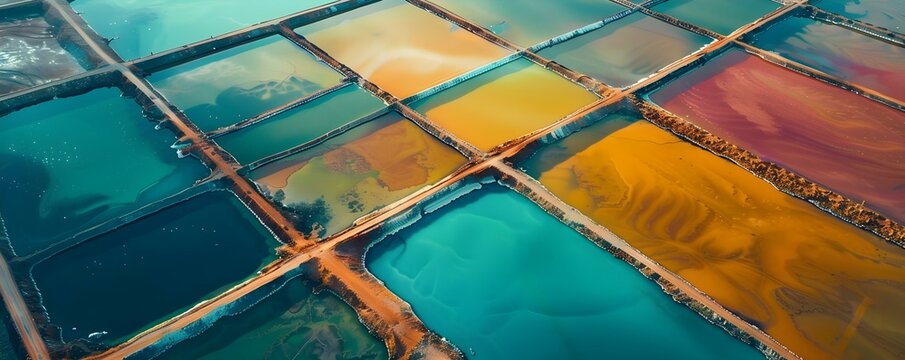 Lithium Mines and Colorful Evaporation Ponds: An Aerial Perspective. Concept Mining Operations, Environmental Impact, Aerial Photography, Resource Extraction