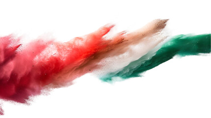 Hungary flag colours powder exploding on isolated background
