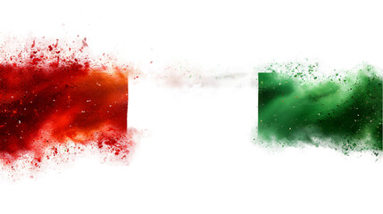 Italy flag colours powder exploding on isolated background