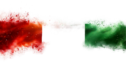 Italy flag colours powder exploding on isolated background