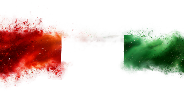 Italy flag colours powder exploding on isolated background