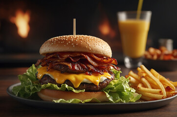Juicy Beef Burger with bacon and cheese - 755600800