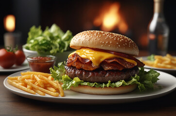 Juicy Beef Burger with bacon and cheese - 755600803