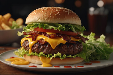 Juicy Beef Burger with bacon and cheese - 755600851