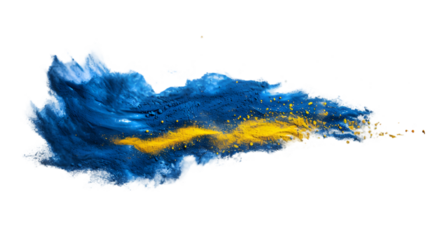 Kosovo flag colours powder exploding on isolated background