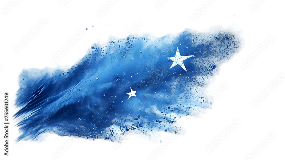 Poster micronesia flag colours powder exploding on isolated background