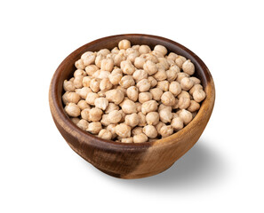 Raw chickpeas on a bowl isolated over white background