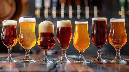 A selection of various types of beer in glasses, highlighting the different colors and styles for National Beer Day