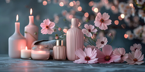 Romantic candlelight illuminates elegant table decoration for wedding celebration, - obrazy, fototapety, plakaty