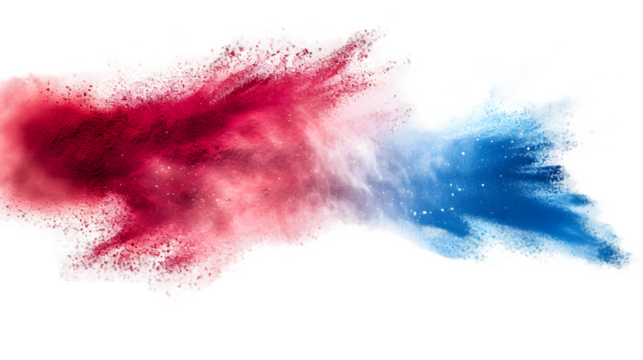 Panama flag colours powder exploding on isolated background