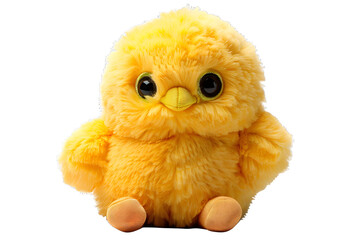 Chick, small chicken stuffed animal toy isolated on white, transparent, PNG