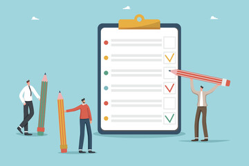 Time management and business scheduling, teamwork for successful completion of tasks and assignments, making business decisions, follow work schedule, rational thinking, team with pencils near tablet.