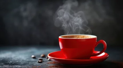 Foto op Plexiglas red coffee cup filled with a steaming hot coffee © dragan jovic